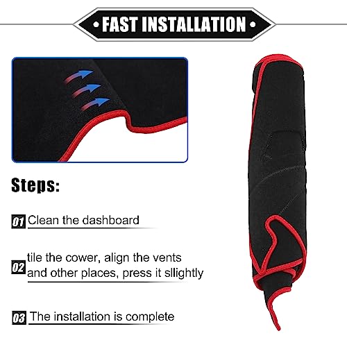 Dashboard Cover Compatible for Hyundai Santa Fe 2013-2018, Non-Slip Polyester Black Red Dash Cover Mat Dash Board Protector Cover - color: Red