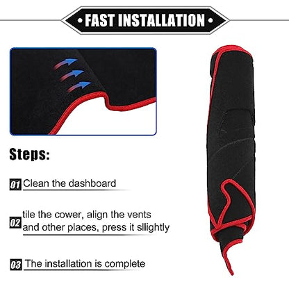 Dashboard Cover Compatible for Hyundai Santa Fe 2013-2018, Non-Slip Polyester Black Red Dash Cover Mat Dash Board Protector Cover - color: Red