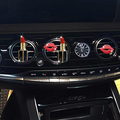 NTRR 4 Pcs Lip Air Vent Clips, Bling Car Fresheners Vents Clips for Women Diamond Diffuser Red Accessories Charm Rhinestone Interior Decor Decoration