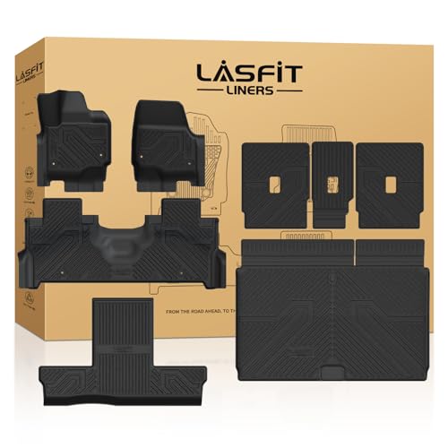 LASFIT Floor Mat&Cargo with Backrest Mat for 7 Seats 2025 2026 2027 Ford Expedition Max(Not for Standard),TPE All Weather TPE Custom Fit for SUV Car Liners, 1st&2nd&3rd&Cargo Liner, Black 5pcs - style: 8) Expedition Max 7-Seat| 25-26 | Combo Set