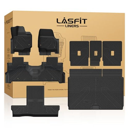 LASFIT Floor Mat&Cargo with Backrest Mat for 7 Seats 2025 2026 2027 Ford Expedition Max(Not for Standard),TPE All Weather TPE Custom Fit for SUV Car Liners, 1st&2nd&3rd&Cargo Liner, Black 5pcs - style: 8) Expedition Max 7-Seat| 25-26 | Combo Set
