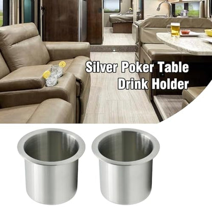 Anxingo 2 Pcs Stainless Steel Cup Holder, Silver Poker Table Drink Holder, Drop-in Cup Drink Holder for Yacht Boats RV Cars and Trucks