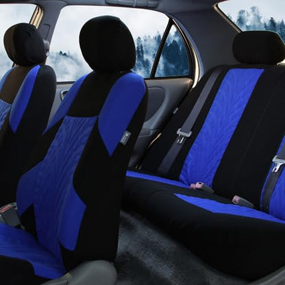 FH Group Travel Master Car Seat Covers Full Set with Carpet Floor Mats – Universal Fit for Cars Trucks and SUVs (Blue/Black)