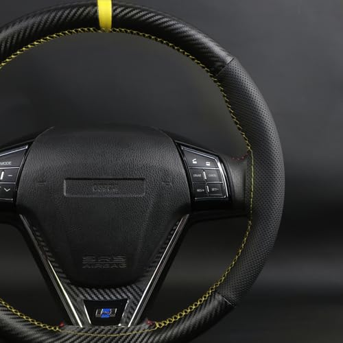 Elegant Steering Wheel kit Wrap, Matte Carbon Steering Wheel Cover and Microfiber Leather, Hand Stitched, Universal Size with Centering Mark.Yellow - color: Yellow Thread