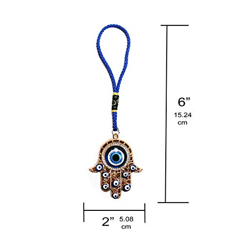 LUCKBOOSTIUM Hamsa Hand Amulet Pendant with Blue, White & Black Crystal Rhinestones & Evil Eye - Car Hanging Ornament, Rearview Mirror Accessories, Evil Eye Protection, Bag Charm, Gold Tassel - color: Gold Finish & Matching Tassel
