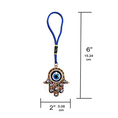 LUCKBOOSTIUM Hamsa Hand Amulet Pendant with Blue, White & Black Crystal Rhinestones & Evil Eye - Car Hanging Ornament, Rearview Mirror Accessories, Evil Eye Protection, Bag Charm, Gold Tassel - color: Gold Finish & Matching Tassel