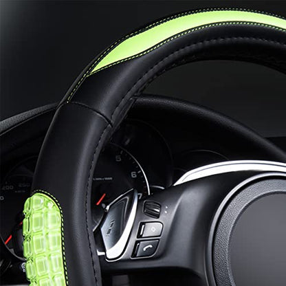 Flying Banner car Steering Wheel Cover Gel Massage Velvet Cool Warm Universal Size 15 inches SUV Truck Anti Slip Odorless Summer Winter (Black Mint Green, Gel Massage) - color: Black Mint Green