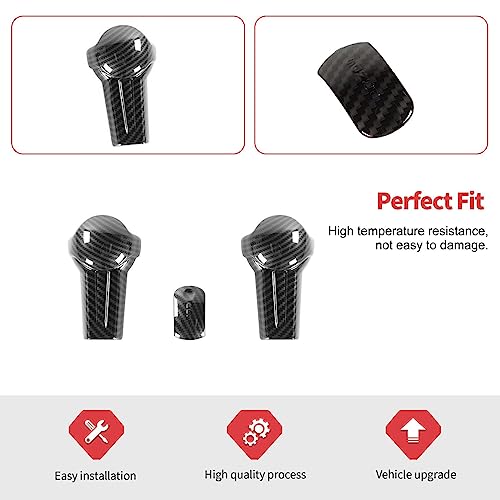 Jimen Compatible with Ford Mustang 2015-2023, 3PCS Gear Shift Knob Overlay Cover Interior Trim Kits (Carbon Fiber)