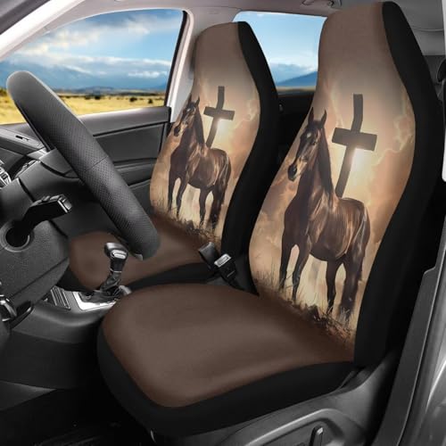 Bulopur 2 Pcs Cross Horse Car Seat Covers for Men Automotive Front Car Seat Protector Covers Universal Fits Most Automotive, Vans, SUVs, Trucks - color: Cross Horse