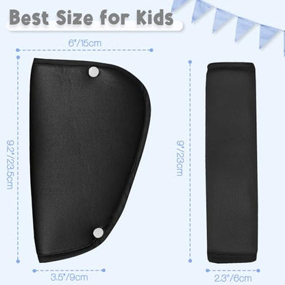 Kids Seat Belt Cover Pads, Universal Seat Belt Adjuster for Kids, HNHUAMING Kid's Shoulder & Belly Protective Padding for Travel, Soft Breathable Car Seat Straps Pads for Children, Black - color: black