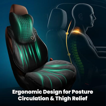 Car Seat Cushion with Back & Neck Support, Breathable Perforated Suede Seat Cushion for Drivers, Non-Slip Ergonomic Design for Long Drives, Daily Commute & Travel