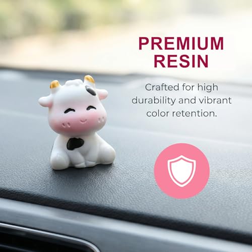 6pcs Mini Cow Car Dashboard Decor, 6 Styles Cute Cow Print Car Accessories, Playful Cows Rear View Mirror Ornaments Decorations for Offices, Home