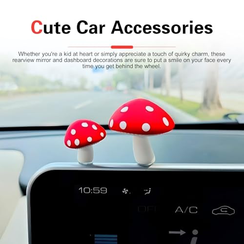 2 PCS Mushroom Car Interior Decoration, Cute & Healing Car Dashboard & Center Console Ornament with Invisible Adhesive, Mushroom Cars Decor Gifts for Women Girl Men