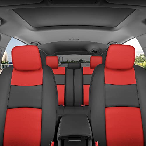 BDK Croc Skin Faux Leather Car Seat Covers, Full Set Red – Universal Fit Design, Airbag Compatible, Front and Back Seat Cover for Cars Trucks Vans and SUVs - color: Red