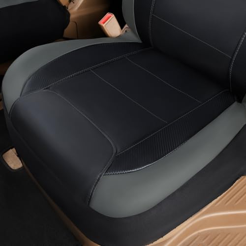 Flying Banner car seat Covers Quality Carbon Fiber Air Mesh Fabric Sport Low High Back Bucket Back Pocket Arm Rest (2 Fronts-Low Bucket-Built-in Seatbelt Compatible, Gray - Faux Leather) - color: Gray - Faux Leather -- Built-in Seatbelt Compatible, size:
