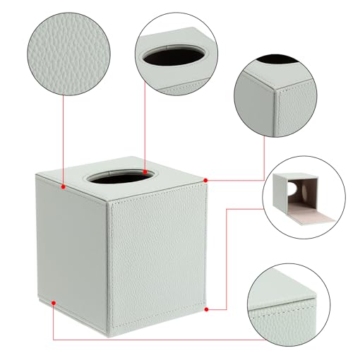 Sumnacon Tissue Box Cover Square Tissue Box Stylish PU Tissue Box Holder with Magnetic Bottom, Leather Cube Tissue Cover for Living Room Bathroom Bedroom Table Desk Home Office Car, Light Green - color: Green