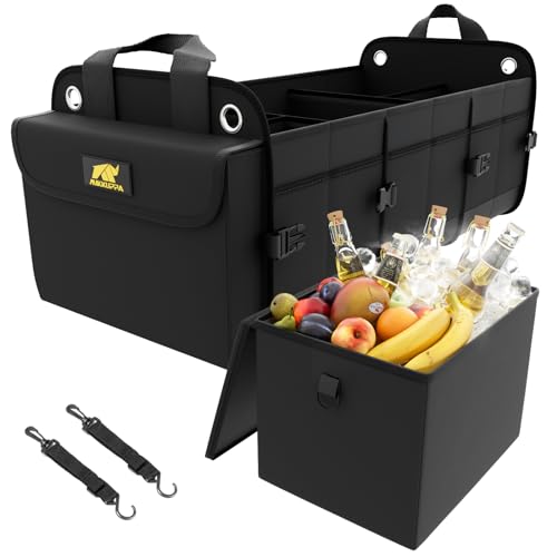 MIKKUPPA Car Trunk Organizer with Cooler - 100L Large Car Organizer, 1680D Oxford Collapsible Suv Trunk Storage with 2 Adjustable Straps for Auto, Truck, Suv (Black) - color: Black, size: With Cooler