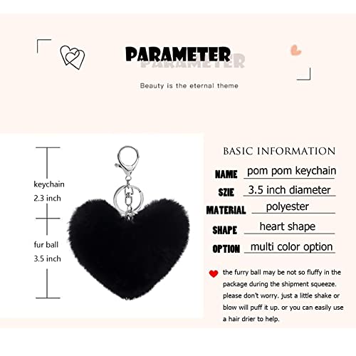 Cute Faux Rabbit Fur Ball Pom Pom Keychain Car Key Ring Handbag Tote Bag Pendant Purse Charm - color: Heart-black