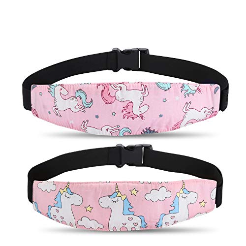 Baby Carseat Head Support,Car seat Straps Pillow Support Ban,Stroller Neck Relief Strap Headrest,Slumber Sling Sleep Positioner for Toddler Infants Child Children Kids(Pink Unicorn -2 Pack) - color: Pink