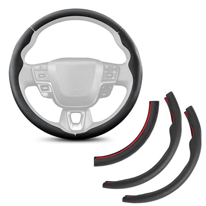 3 Piece Leather Steering Wheel Cover, 14.5 Inch 3 Pc Auto Car Steering Wheel Cover Universal Fit for Cars, SUVs (Black) - color: A-Black