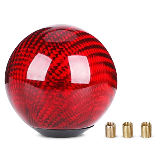 Carbon Fiber Shift Knob Gear,Universal Carbon Fiber Style Round Ball Shift Knob with 3 Adapter Shift Lever (Red) - color: Carbon Fiber(Red)