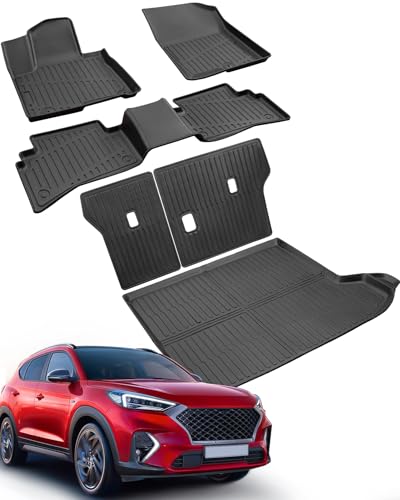 Custom Fit All-Weather Floor Mats & Cargo Liner & Rear Seat Back Protectors for Hyundai Tucson 2022-2026 (NOT Fit PHEV & N line) - Heavy-Duty TPE Liners, Full Coverage, Non-Slip Design Accessories - size: for Hyundai Tucson Car Floor Mats 2022-2026