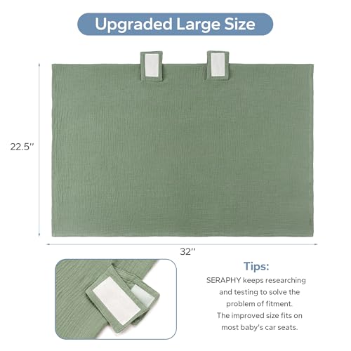 SERAPHY 100% Muslin Cotton Car Seat Cover Baby, 2 Pack Universal Carseat Covers Baby Boy Girl, Breathable Car Seat Canopy, Soft Infant Car Seat Cover for Summer and Winter—2 Pcs Green&Forest - color: Green&Forest