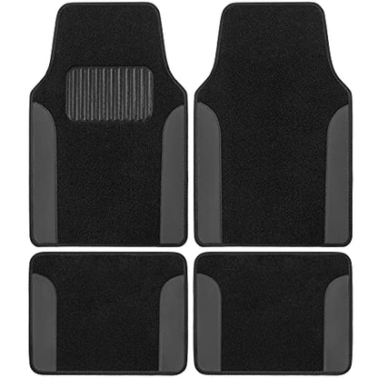 PU Leather Car Seat Covers w/Two-Tone Carpet/Vinyl Trim Car Floor Mats – Front and Back Split Bench Seat Covers, Steering Wheel Cover, Floor Mats for Cars Trucks Vans and SUVs (Black/Gray) - color: Charcoal