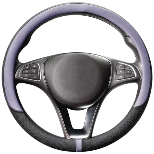 15 Inch Steering Wheel Cover, Microfiber Leather, Purple | Non-slip Breathable Auto Universal Steeringwheel Protector Wrap Suit for 14.5-15 inch, Automotive Interior Accessories - color: A-Purple, size: M (14.5"-15")