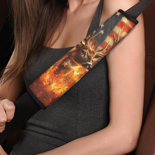Dolyues Patriotic Seat Belt Cover Pad American Flag Deer Fire Print Seatbelt Covers for Women Universal Fit for Most Cars SUV Truck Sedan Full Set of 2 - color: American Flag Deer Fire
