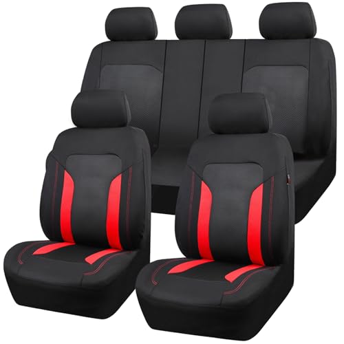 CAR PASS 3D Air Mesh Car Seat Covers Full Set, Breathable Sporty Rear Bench with Zipper for Armrest Box Universal Fit 95% Automotive SUV,Truck,Sedan Interior Cute Women Airbag Compatible, Black Red - color: Red, size: Full Set