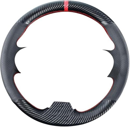 DIY Stitching Carbon Fiber Steering Wheel Cover for Honda Civic 9th Generation 2012 2013 2014 2015 13.5-14.5 inches Black Microfiber Leather Interior Accessories
