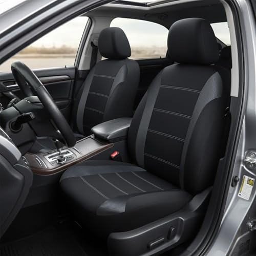 Champlus Car Seat Covers, Carbon Fibre and Durable Breathable Mesh 2 Front Bucket Seat Covers, Universal Fit Automotive Sedan Cars, SUVs, Trucks, Mini Vans, Airbag Compatible, Easy to Install - color: Black