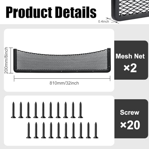 ABS Plastic Frame Automotive Cargo Nets Car Net Pocket Phone Car Mesh Net Holder RV Storage Boat Cargo Pocket Organizer Framed Mesh Net Pocket with Screws for Auto RV Net(2, 32 x 8 Inch) - size: 32 x 8 Inch