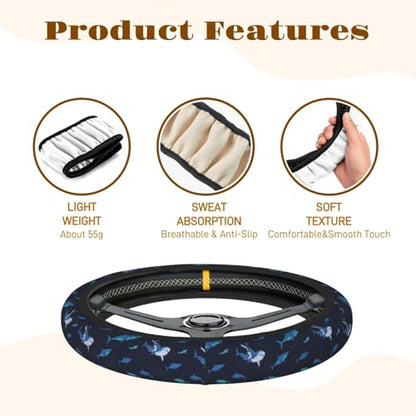 Steering Wheel Cover Accessories Neoprene Cover, Breathable Non-Slip Easy to Install Suitable for Women Men, 14.5-15.5 Inch for Car SUV Van Truck Universal - Blue Shark - color: Blue Shark