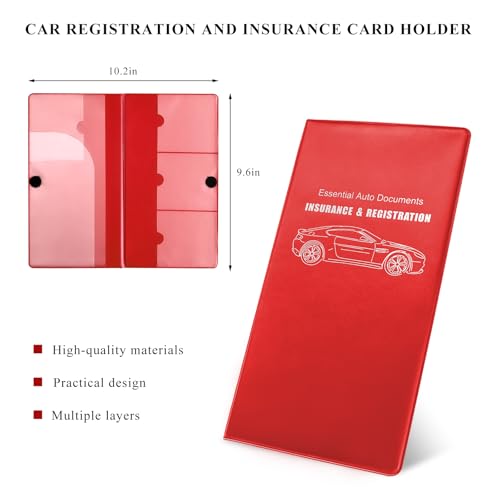 Car Registration and Insurance Holder, 9.56"×5.19" Glove Box Organizer Vehicle Document Holder, Waterproof Essential Driving License Wallet Case for Sedan Truck SUV (Glossy Large Car, Red)
