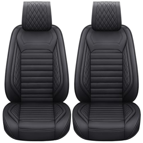 Aierxuan Front Car Seat Covers Universal Fit for Toyota Highlander Prius Camry Rav4 Yaris Sienna FJ Cruiser Outback Honda Jeep Ford Hyundai with Waterproof Leather(2PCS Front,Black A) - color: 2 Pcs Front/Black A