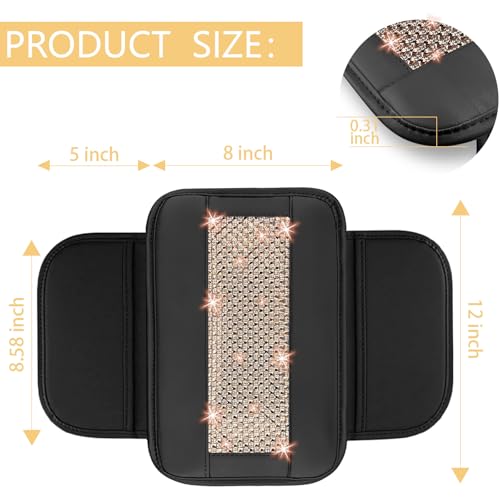 NBTEPEM Bling Car Armrest Cover, Universal Microfiber Leather Center Console Cover with 2 Pockets, Rhinestone Car Armrest Cushion, Bling Accessories Interior for Most Vehicles (Champagne Diamond) - color: Champagne Diamond