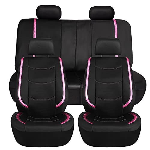 FH Group Full Set Faux Leather Car Seat Covers - Universal Fit, Low Back Front Seat Covers, Airbag Compatible, Split Bench Rear Seat Cover for SUV, Sedan, Pink - color: Pink, style: Seat Covers