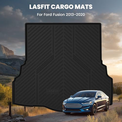 LASFIT Trunk Mat for Ford Fusion 2013-2020 (Only Fit Gasoline Not Fit Hybrid & PHEV) All Weather TPE Mats Custom Fit Cargo Mats for Ford Fusion Car Mats and Cargo Liner, Black - size: 2013-2020 | For Ford Fusion | Cargo Mat