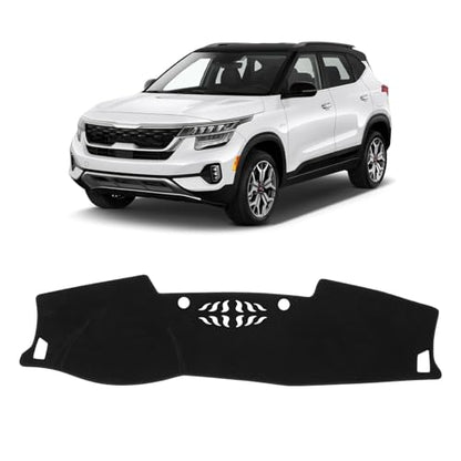 KUST Black Dash Cover for Kia Seltos 2021 2022 2023 (LX, S, S Turbo, EX, SX Turbo) Polyester Dashboard Cover Non-Slip Interior Accessories for Seltos Black (NOT fits for Seltos 2024 2025) - size: Seltos 21-23(black)