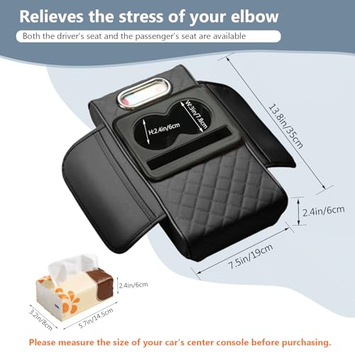 Funvalley Surperfect 5-in-1 Center Console Cover with Cup Holder & Phone Slot, Universal Car Armrest Cushion Organizer, Leather Armrest Cover for Car - style: Style-A
