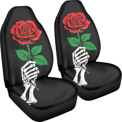Pehede Car Seat Cover Skeleton Hand Holding Red Rose Front for Cars, Easy to Install Cover Set, Accessories Auto Trucks Van SUV,2 Packs - color: Multi34