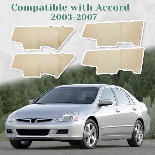 4PCS Door Panel Cover Compatible with Honda Accord 2003-2007 Front and Back Vinyl Leather Insert Cards Protector Trim Beige (Only Leather Part)