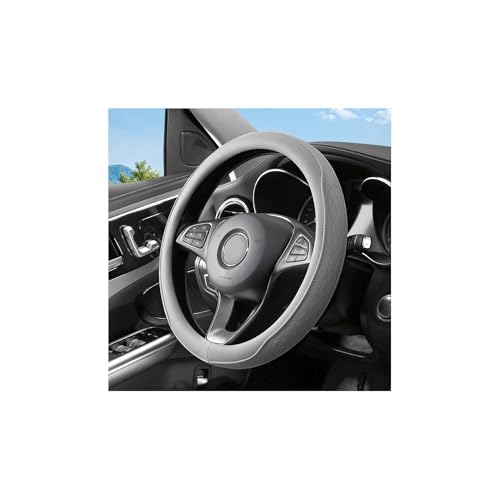 Zpana Car Steering Wheel Cover, 14.5-15" Breathable Soft Leather Vehicle Steering Wheel Protector with Anti-Slip Lining, Comfortable Auto Interior Decoration Accessories, Universal Fit (Grey) - color: Gray