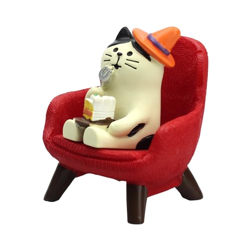 RAQWI Cute Kitten Figurine Eating Cake on Red Sofa, Mini Resin Cat Statue for Office Desk & Home Decoration, Adorable Easter Spring Gift for Cat Lovers, Women, Friends - color: Cat Cake-red