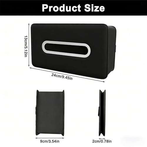 Upgraded Car Tissue Holder, Premium PU Leather Backseat Tissue Case Holder for 100-150 Regular Size Tissues,Foldable Tissue Holder 9.45 × 5.24 × 3.54 in, Black