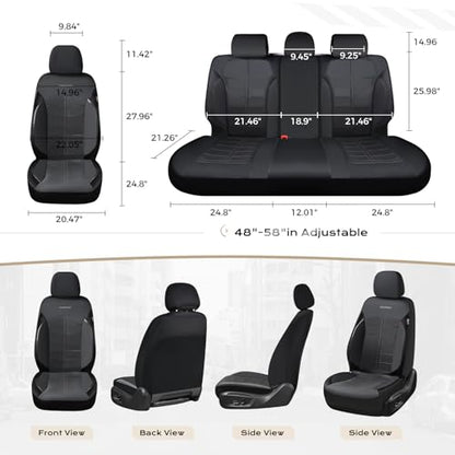 Coverado Full Set Leather Car Seat Covers, Crafted with Full Leather Construction and Carbon Fibre Weave Universal Fit for Most Cars SUV Trucks(Black - color: Black, size: FullSet