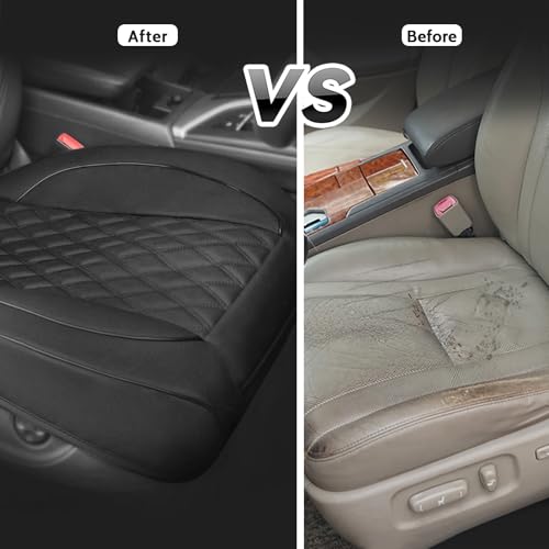 1 Pack PU Leather Quilting Front Car Seat Cover, Anti-Slip Full Wrap-Around Bottom Seat Protector Cushion with Storage Pocket, Universal Fit for Most Vehicles - Black - color: Black
