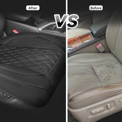 1 Pack PU Leather Quilting Front Car Seat Cover, Anti-Slip Full Wrap-Around Bottom Seat Protector Cushion with Storage Pocket, Universal Fit for Most Vehicles - Black - color: Black